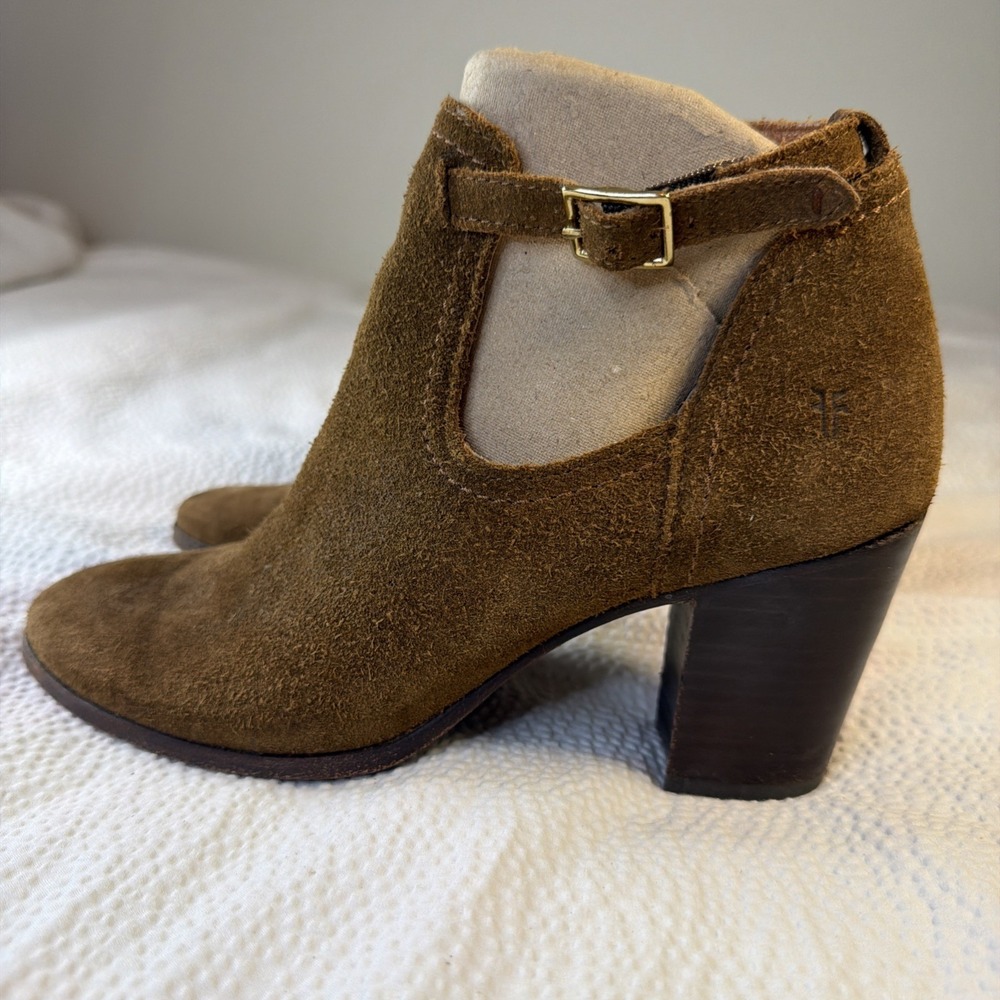Frye Margaret Bootie Brown Suede Block Heeled Shootie Shoes Womens Size 8